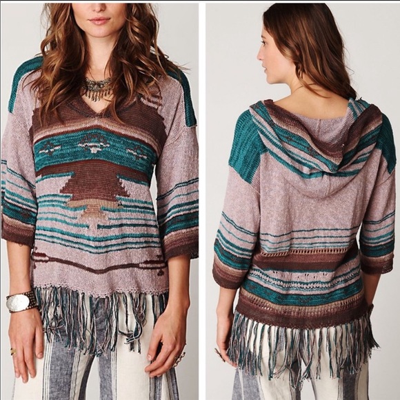 Free People Sweaters - FREE PEOPLE Dune Navajo  Fringe Hooded Sweater